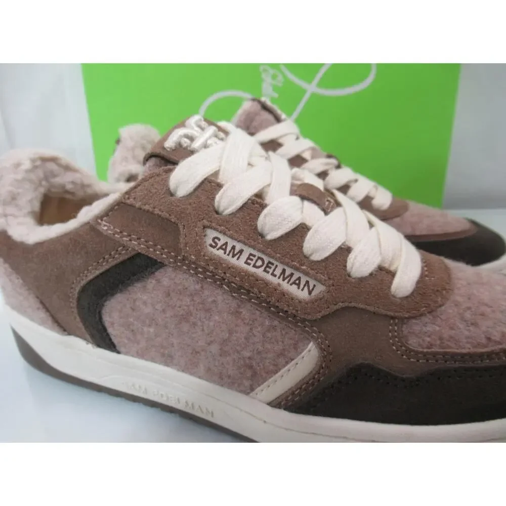 Women's Shoes Sam Edelman Harper Cozy Lace Up Sneakers Taupe Fabric Size 7